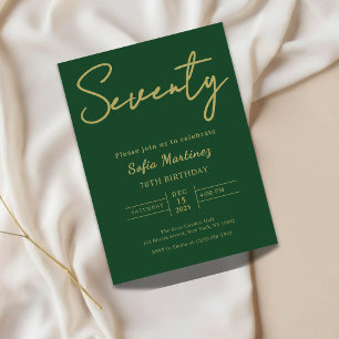 Elegant Green & Gold Seventy 70th Birthday Invitation