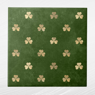 Elegant Green Gold Shamrock Ceramic Tile