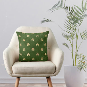 Elegant Green Gold Shamrock Cushion