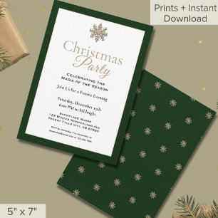 Elegant Green Gold Snowflake Christmas Party Invitation