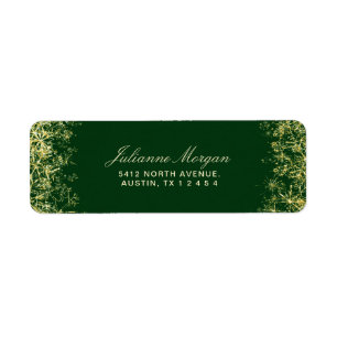 Elegant Green Gold Snowflakes Christmas Return Address Label