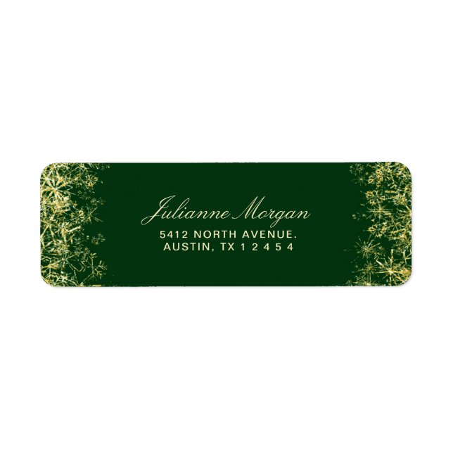 Elegant Green Gold Snowflakes Christmas  Return Address Label (Front)