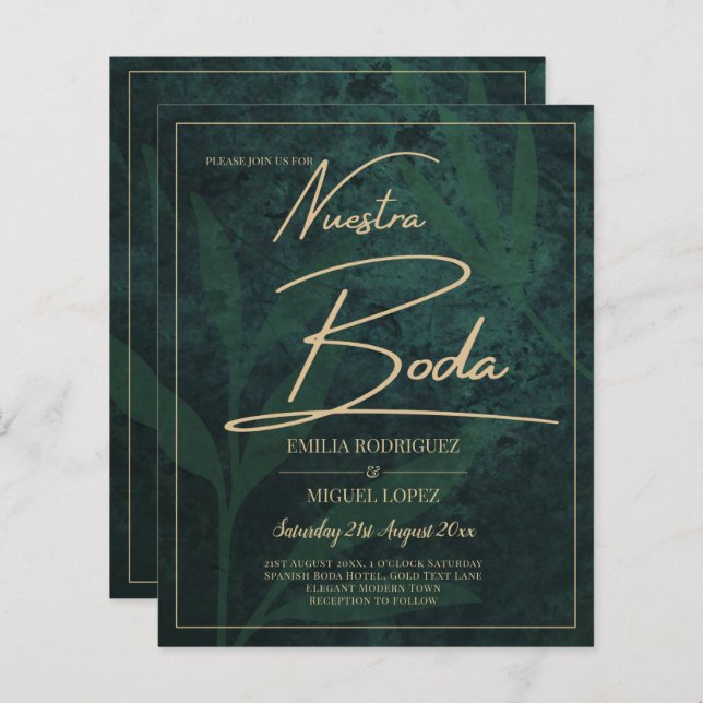 Elegant Green Gold Spanish BODA QR Code RSVP   (Front/Back)