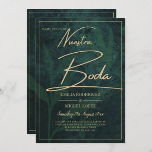 Elegant Green Gold Spanish BODA QR Code RSVP   Invitation