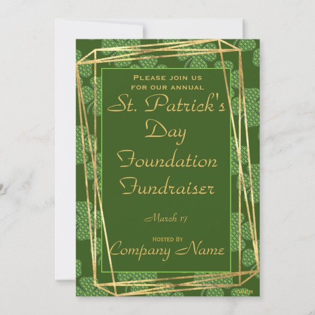 Elegant Green & Gold St. Patrick Party Invitation (Front)