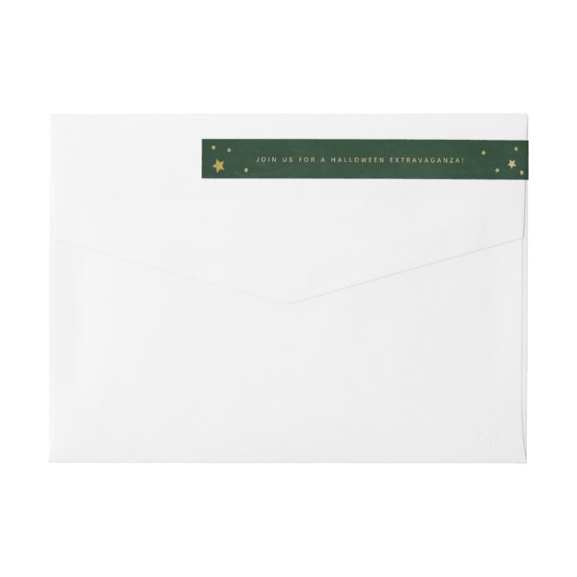 Elegant Green+Gold Stars Wraparound Address Label (Back)