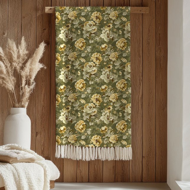 Elegant Green Gold Throw Botanical Chic Accent Fleece Blanket (Elegant Green Gold Throw Botanical Chic Accent)