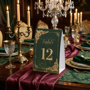 Elegant Green Gold Vintage Wedding Table Number