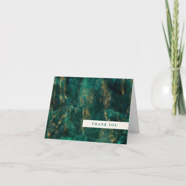 Elegant Green Gold Watercolor  Thank You Card (Front)