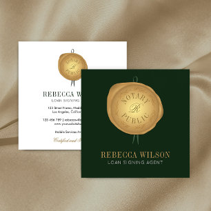 Elegant Green & Gold Wax Stamp Modern Chic Notary Square Business Card