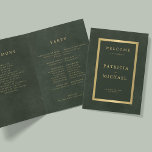 Elegant green gold wedding folded program<br><div class="desc">Modern simple minimalist typography dark emerald green and faux gold folded ceremony and party wedding program template on a vintage style antique distressed looking background.              Easy to personalise with your text on the front,  back and inside!</div>