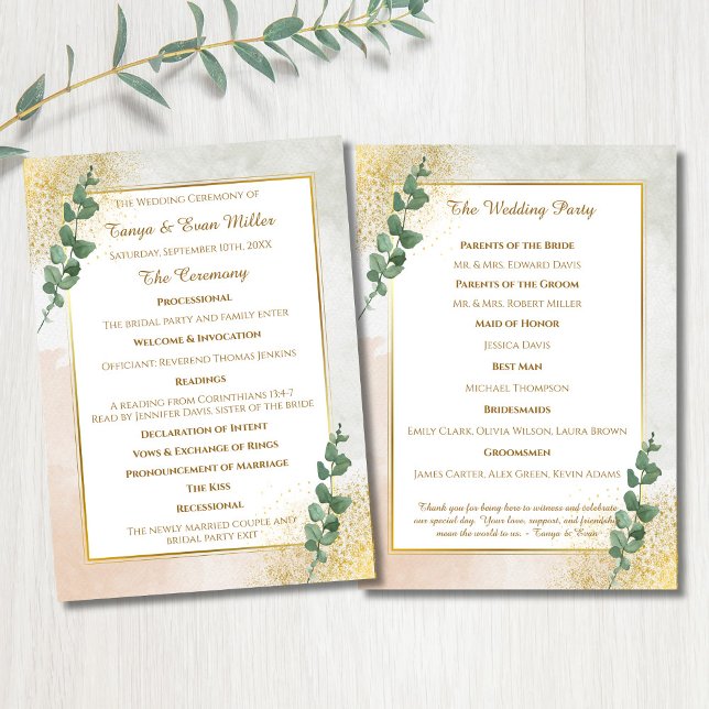 Elegant Green & Gold Wedding Program (Elegant Green & Gold Wedding Program)