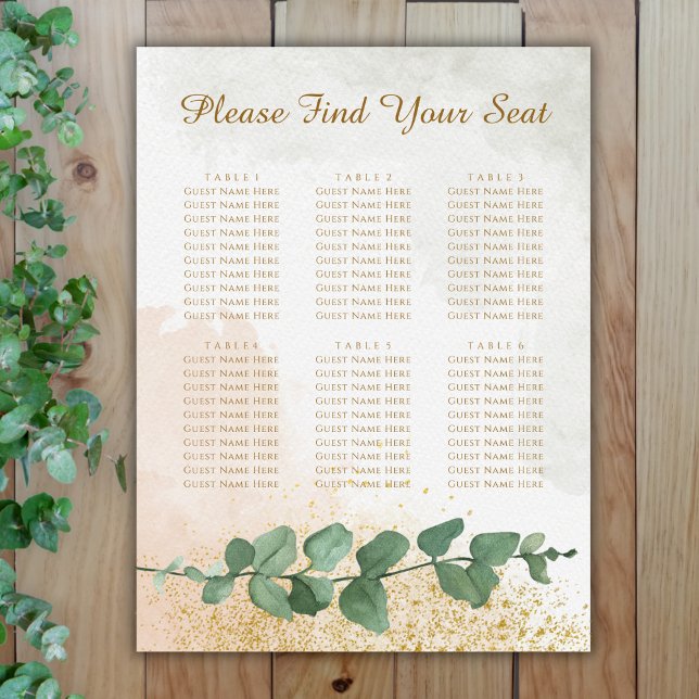 Elegant Green & Gold Wedding Seating Chart (Elegant Green & Gold Photo Wedding Seating Chart (6 Tables))