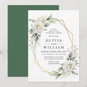 Elegant Green Golden Greenery Rehearsal Dinner Invitation