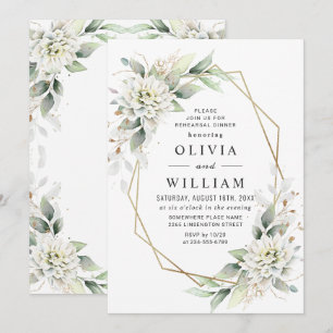 Elegant Green Golden Greenery REHEARSAL DINNER Invitation