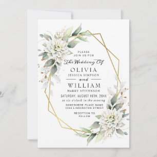 Elegant Green Golden Watercolor Greenery Wedding Invitation