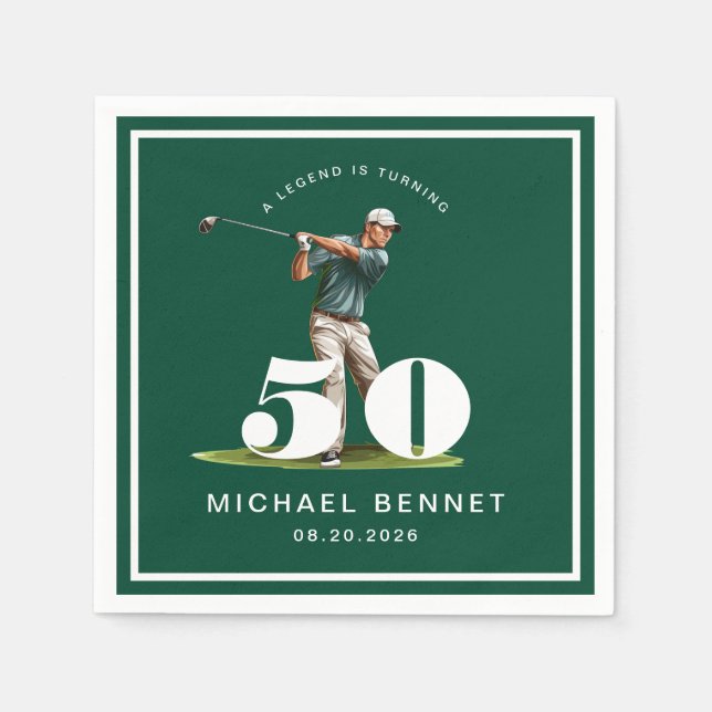 Elegant Green Golf 50th Birthday Napkin (Front)