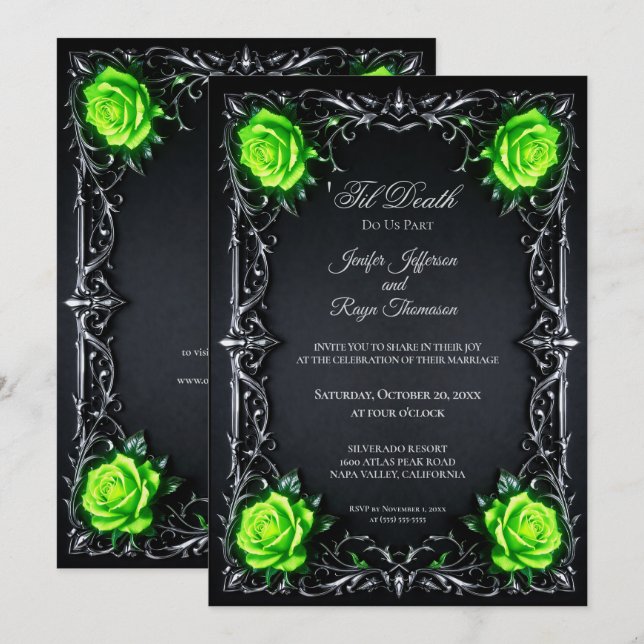 Elegant Green Gothic wedding invitation (Front/Back)