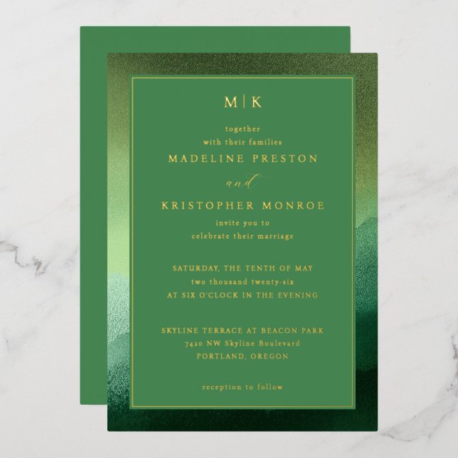 Elegant Green Gradient Wedding Invitation (Front/Back)