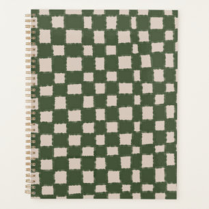 Elegant Green Grey Chequered Chequerboard Pattern Planner