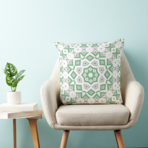 Elegant green grey geometric retro pattern cushion