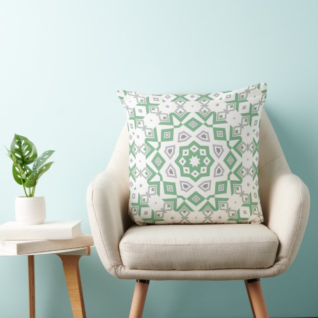 Elegant green grey geometric retro pattern cushion (Chair)