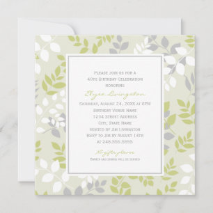 Elegant Green Grey Leaves Birthday Celebration Invitation