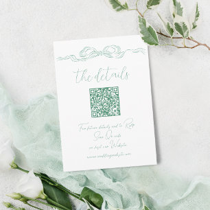 Elegant Green Hand Drawn Bow QR Code Details Enclosure Card