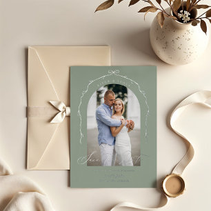 Elegant Green Hand Drawn Bow Ribbon Save The Date