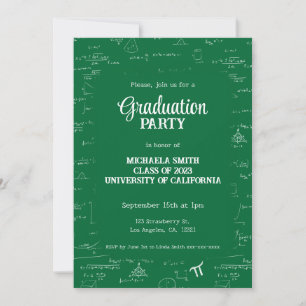 Elegant Green Hand-Lettering Math Graduation Party Invitation