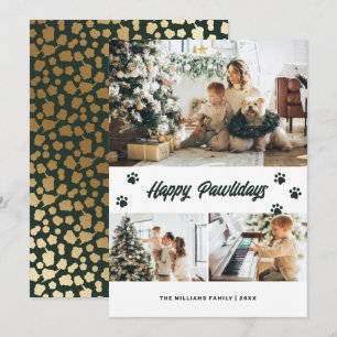 Elegant Green Happy Pawlidays Gold Stars Photo Holiday Card