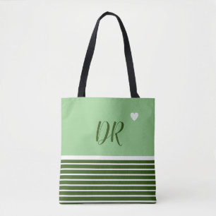 Elegant green horizontal stripes with name tote bag