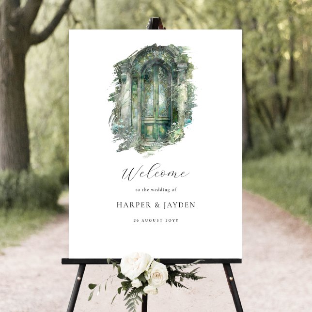 Elegant Green Hues Watercolor Wedding Welcome Sign (Creator Uploaded)
