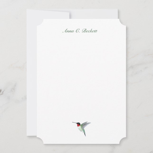 Elegant Green Hummingbird Note Card (Front)