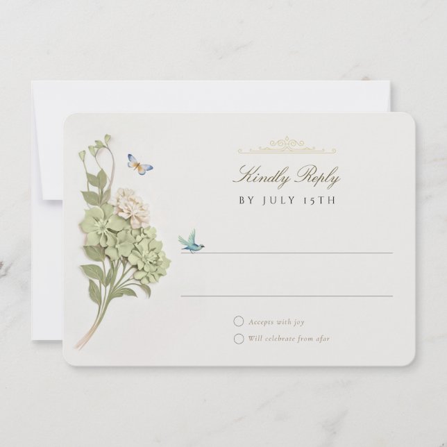 Elegant Green Hydrangea Wedding RSVP Card (Front)