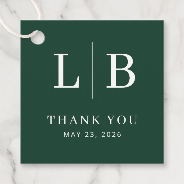Elegant Green Initials Thank You Favour Tags (Front)