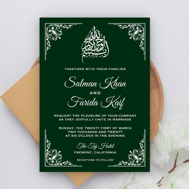 Elegant Green Islamic Muslim Wedding Invitation (Creator Uploaded)