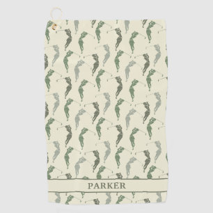 Elegant Green Ivory Woman Golfer Monogrammed Golf Towel