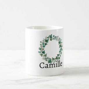 Elegant Green Ivy Botanical Personalised Name Coff Coffee Mug