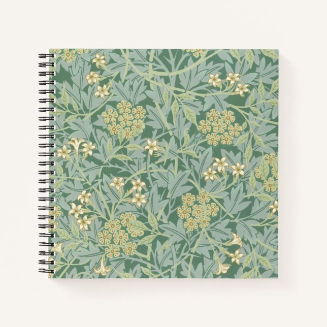 Elegant Green Jasmine Floral Pattern Notebook (Front)