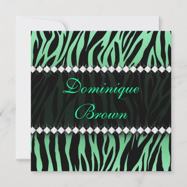 Elegant Green Jewelled Zebra Invite (Front)