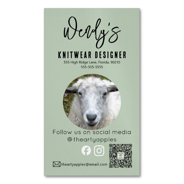 Elegant green  KNITWEAR DESIGNER business card  (Front Vertical)