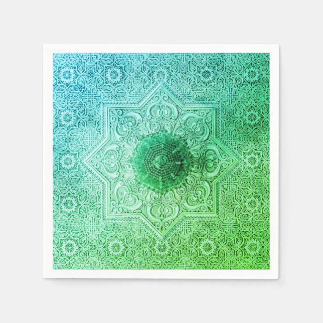 Elegant Green Lace Pattern Paper Napkins (Front)