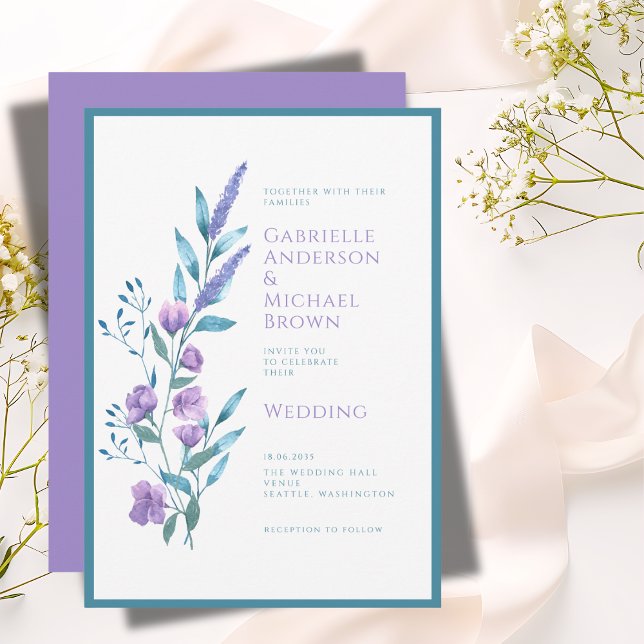 Elegant Green Lavender Watercolor Wedding Card (Creator Uploaded)
