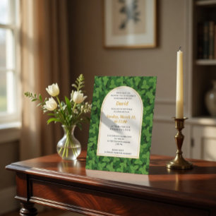 Elegant Green Leaf Border Arch Bar Mitzvah Invitation