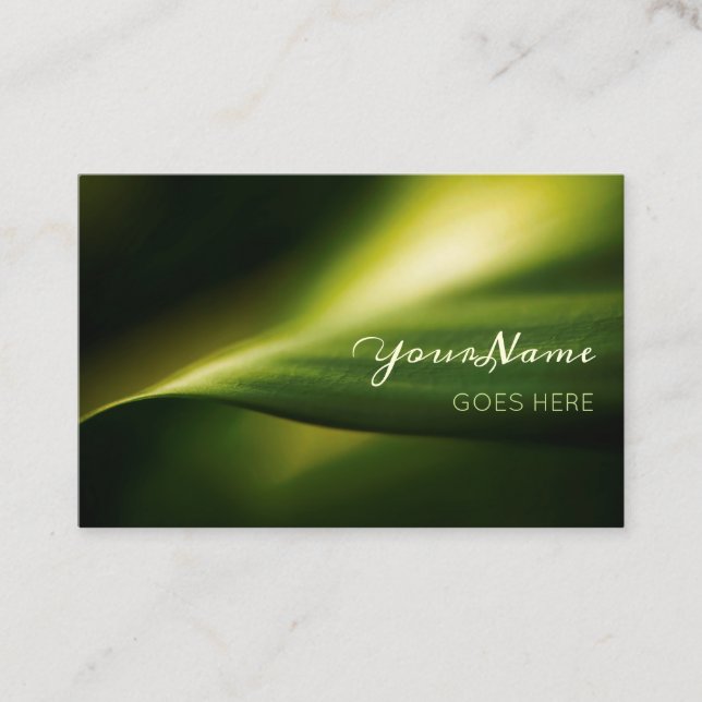 Elegant Green Leaf Nature Photograph Business Card (Front)