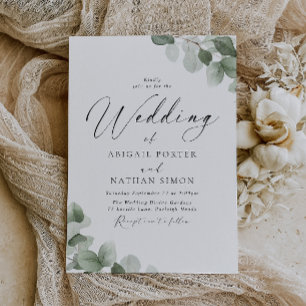 Elegant Green Leaf Script Wedding Invitation