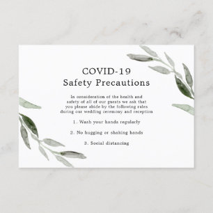 Elegant Green Leaf Wedding COVID-19 Safety Enclosure Card