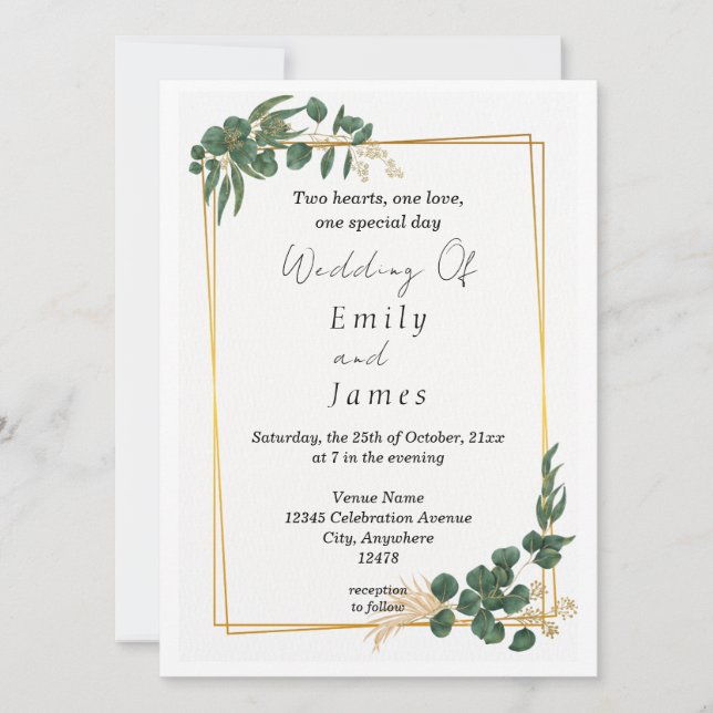 Elegant Green Leaf Wedding Invitation (Front)