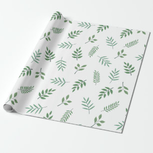 Elegant Green Leaf Wrapping Paper on White